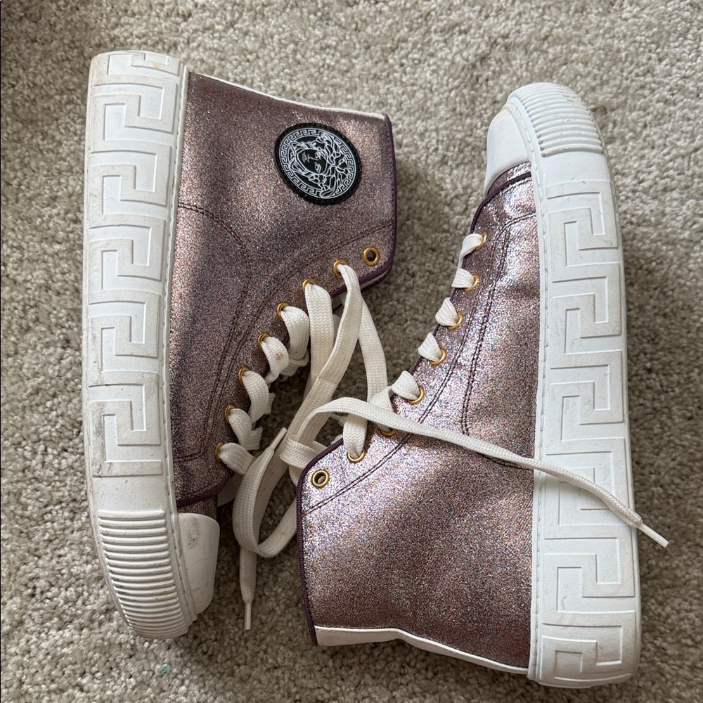 AUTHENTIC Versace Shimmering Purple High-Top Sneakers - Picture 2 of 6